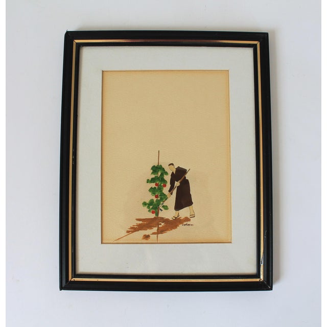 Mid 20th Century Vintage Framed Minimalist Watercolor Wall Art S/3 For Sale - Image 5 of 12
