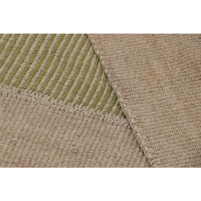 Beige Rug & Kilim’s Contemporary Kilim With Textural Beige and Green Stripes For Sale - Image 8 of 8