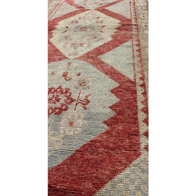 Vintage Turkish Oushak Medallion Runner in Soft Red, Lt. Blue, Cream For Sale In Atlanta - Image 6 of 7