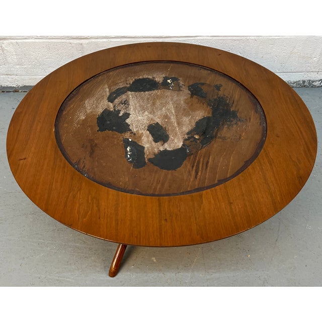 Wood Mid-Century Modern Wood Coffee Table W/ Faux Marble Glass Top For Sale - Image 7 of 11