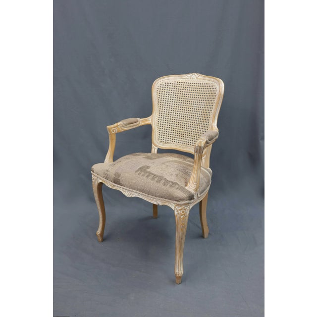Transitional Weave Back Armchair With Patterned Gray Seat For Sale - Image 3 of 6