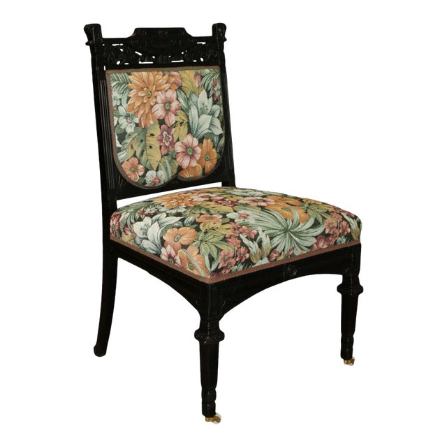 Antique Ebonized Aesthetic Carved Side Chair For Sale