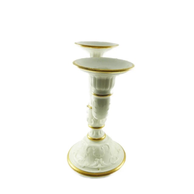 Traditional Vintage Karl Tutter Three Branch Candelabra Hutschenreuther in Cream With Gold Trim For Sale - Image 3 of 9