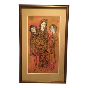 1970s Susan Bolt Mixed Media Serigraph Procession