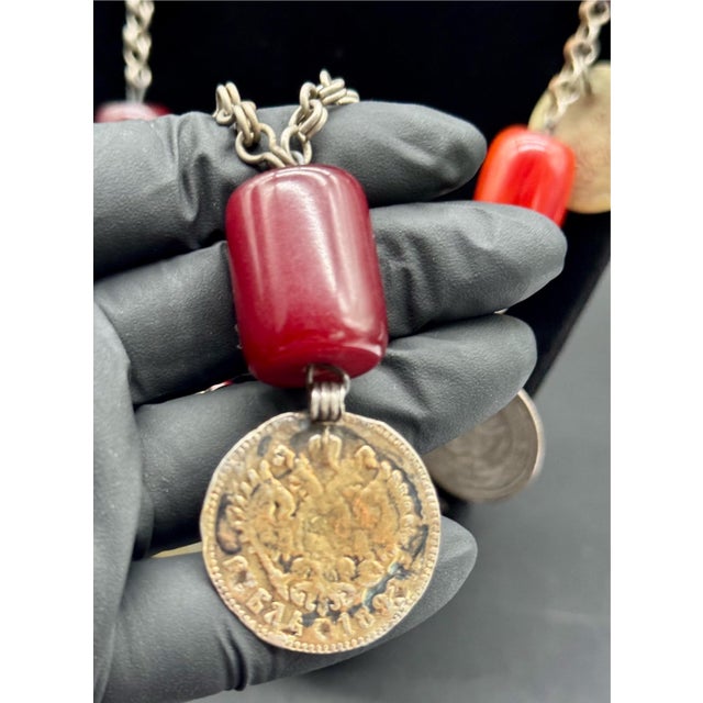 Late 19th Century Antique Turkish Faturan Cherry Bakelite Coin Charm Necklace For Sale - Image 5 of 16