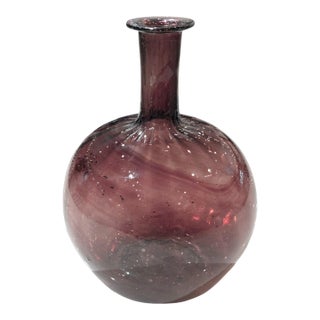 Zanesville Style Antique Glass Bottle Vase, Handblown Purple Swirl With Ribbed Design For Sale