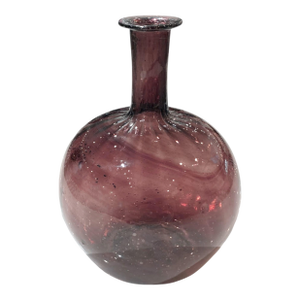 Zanesville Style Antique Glass Bottle Vase, Handblown Purple Swirl With Ribbed Design