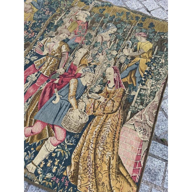 Very beautiful mid century French hand printed tapestry with beautiful design of the famous medieval museum tapestry...