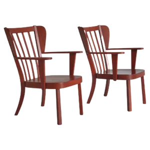 Set of Danish Canada Armchairs in Stained Beech by Fritz Hansen, 1940s