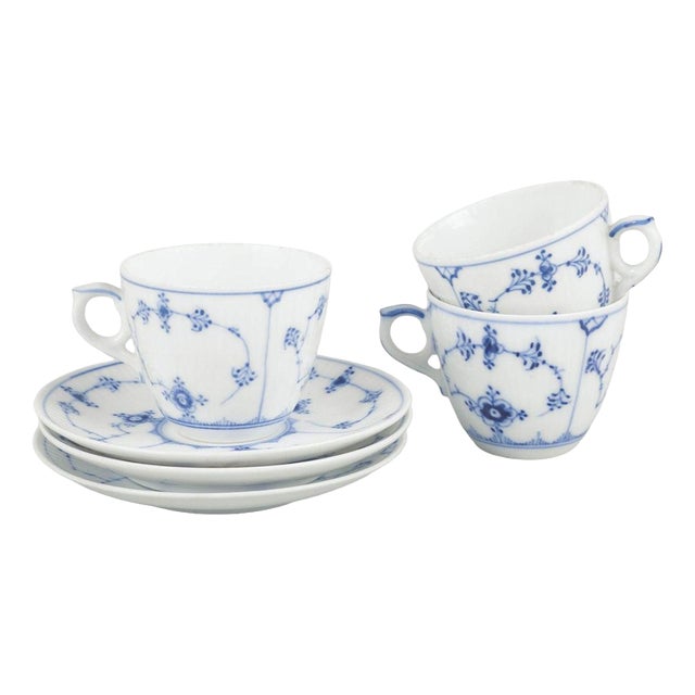 Blue Fluted Plain Coffee Cups and Saucers from Royal Copenhagen, Early 20th Century, Set of 6 For Sale