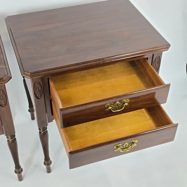1980s Vintage Ethan Allen "Georgian Court" Two-Drawer Nightstands For Sale - Image 5 of 12