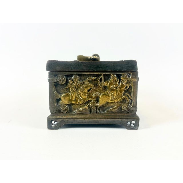 Metal Antique Gothic Revival Bronze Jewelry Box with Religious Scenes, 19th Century For Sale - Image 7 of 16