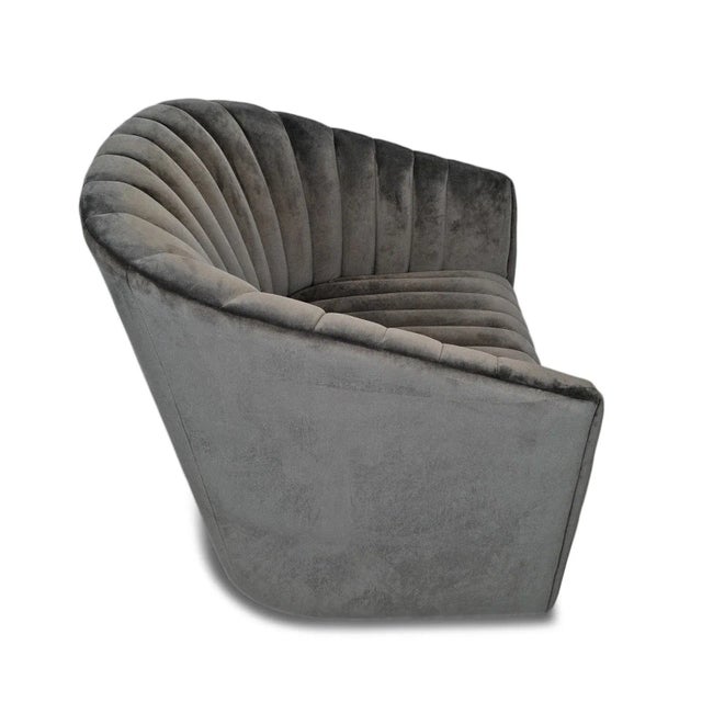 Slate Grey Velvet Swivel Chair For Sale - Image 4 of 11
