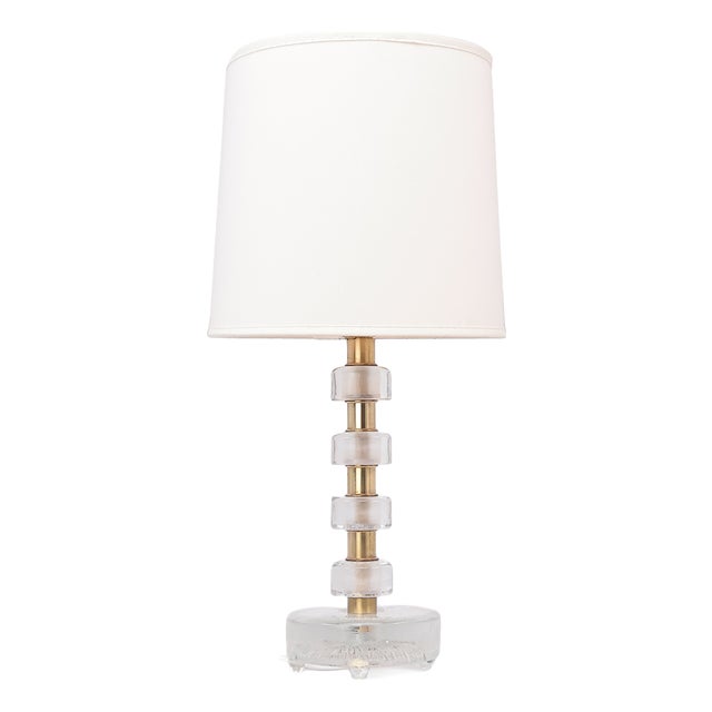 Crystal and Brass Table Lamp by Orrefors for Vitrika, 1960s For Sale