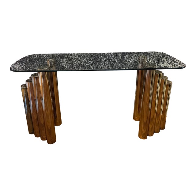 Brass Tubular Console Table in the Manner of Mastercraft For Sale