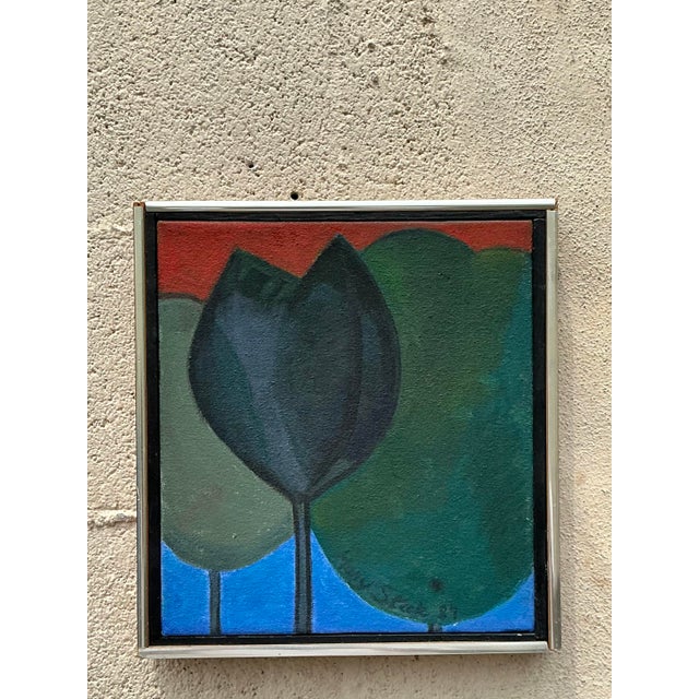 Add a touch of bohemian charm to your space with this vintage original oil painting of trees, a captivating piece that...