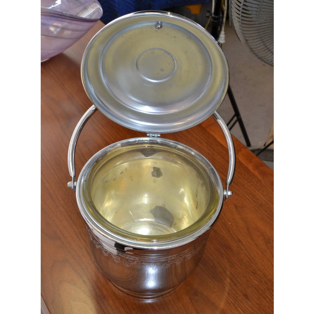 1950s Vintage Chrome Ice Bucket by United Hinged Lid Pyrex Glass Liner
