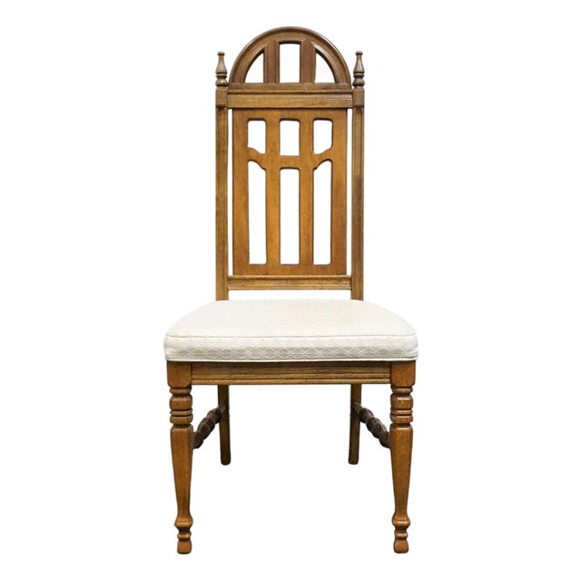 Bassett Furniture Centuria Collection Solid Pecan Mediterranean Style Dining Side Chair 429-42-481 For Sale