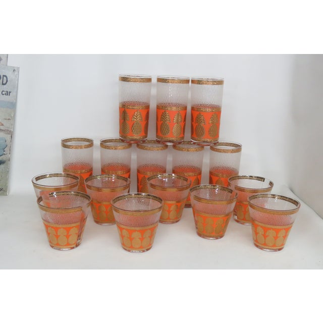 Culver Mid Century Gold Pineapple and Orange Water Whiskey Tumbler Glasses 4601b For Sale - Image 16 of 18