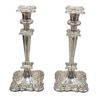 Antique Gorham 10" Floral Repousse Silver Plate Candlestick Candle Holder a Pair For Sale