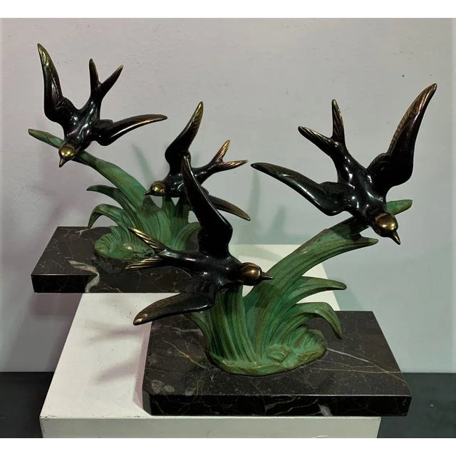 Metal and Marble Stands, 1940s, Set of 2 For Sale - Image 3 of 4