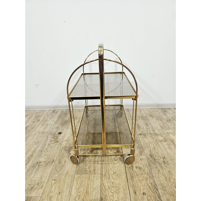 1960s Mid-Century Modern Folding Bar Cart in Brass and Ribbed Acrylic Glass, 1960s For Sale - Image 5 of 18