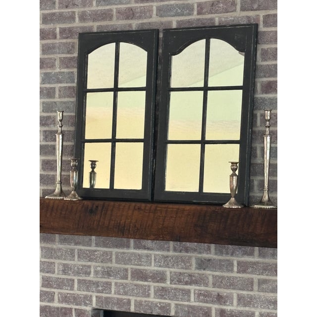 1990s Pair - Vintage Framed Arched 6 Window Pane With Mirror For Sale - Image 5 of 6