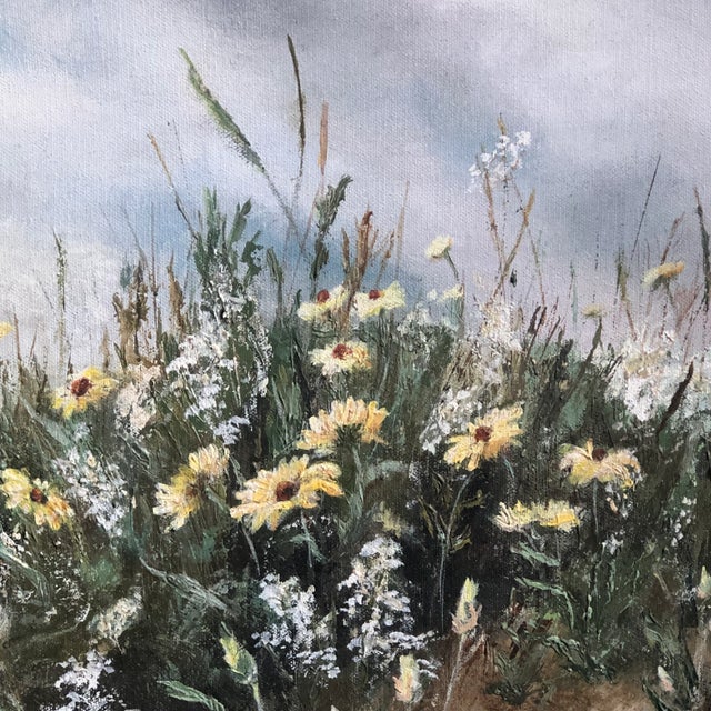 Army Green 1974 Field of Wildflowers Oil-On-Canvas, Framed For Sale - Image 8 of 13