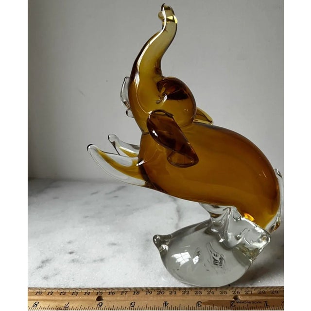 Vintage Amber /Honey Art Glass Elephant Large 8.5” Italy Hand Made .. For Sale - Image 9 of 12