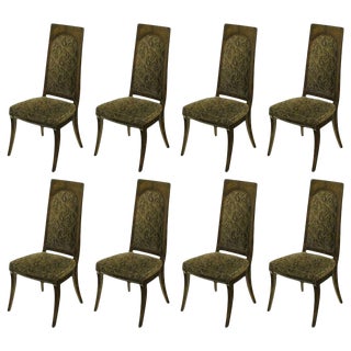 Set of Eight Mastercraft Attributed Amboyna Burl and Paisley Velvet Dining Chairs For Sale