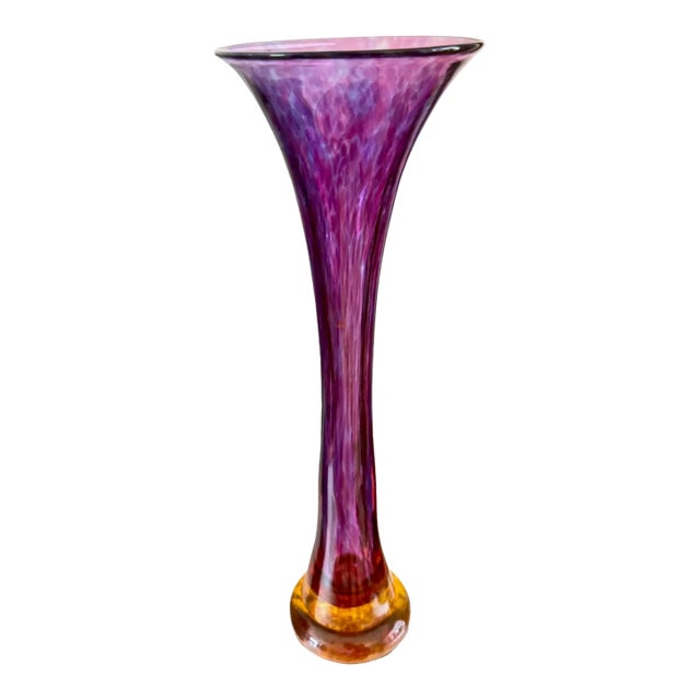 Late 20th Century Post Modern Signed Hand Blown Purple Art Glass Vase For Sale