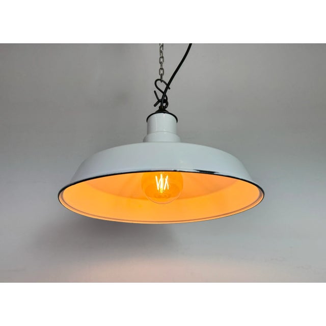 Industrial White Enamel Factory Pendant Lamp, 1960s For Sale - Image 15 of 16