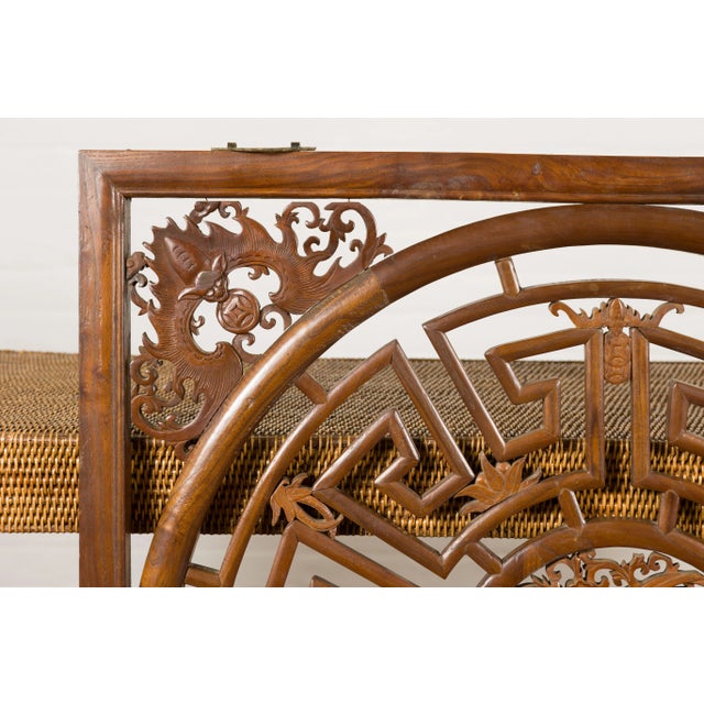 Wood Chinese Late Qing Dynasty Fretwork Panel with Phoenix, Bats and Geometric Maze For Sale - Image 7 of 13