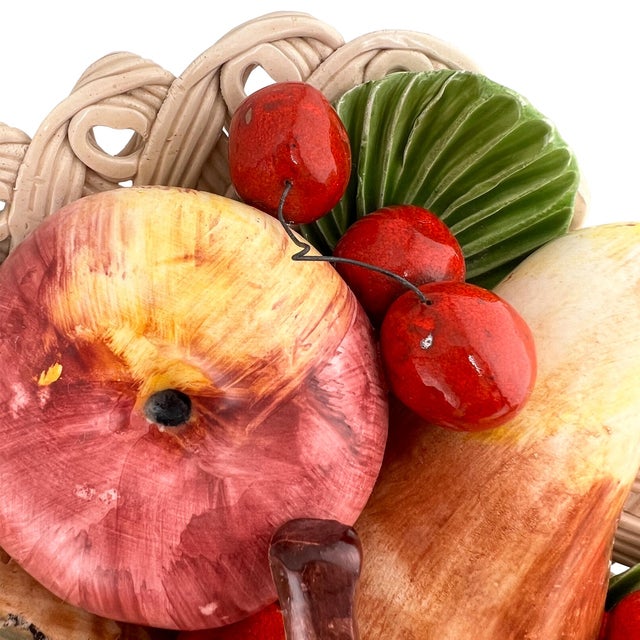 Italian Ceramic Bassano Majolica Trompe L’Oeil Fruit Centerpiece Basket For Sale In Oklahoma City - Image 6 of 9