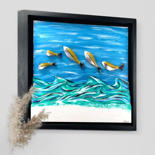 "Yellow Fins Beach" Contemporary Coastal Style Wall Sculpture For Sale - Image 9 of 10