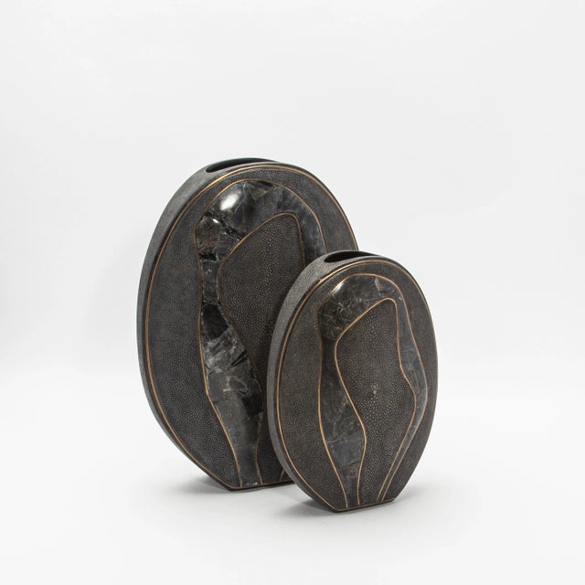 Metal Modern Vase in Shagreen With Quartz and Brass Details by R&y Augousti For Sale - Image 7 of 10