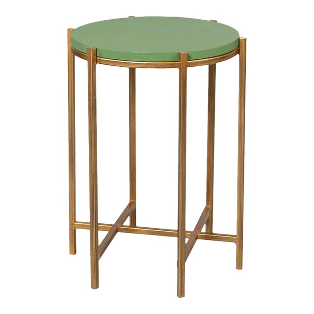 Green Leather Top Accent Table For Sale