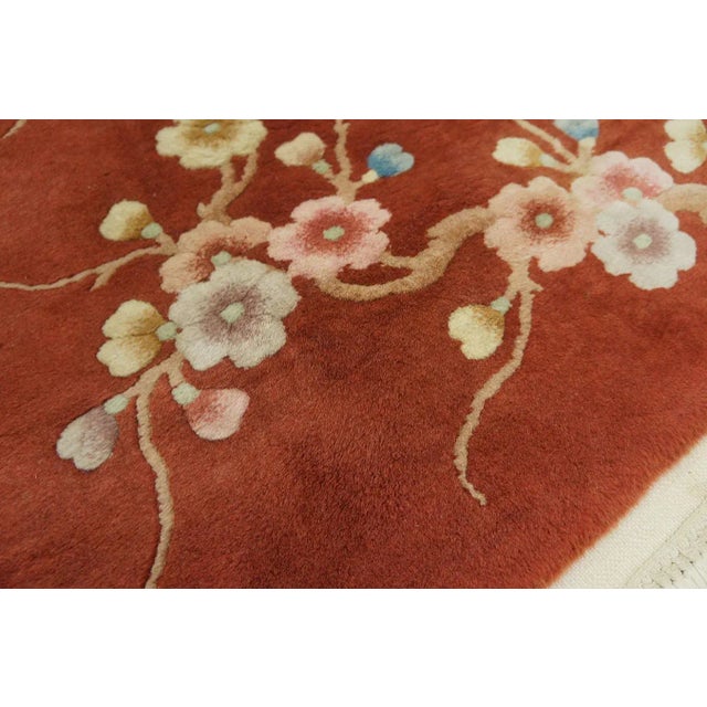 1930s Luxurious Ruby Red Color With Lovely Floral Design Chinese Art Deco Rug For Sale - Image 5 of 10