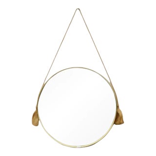 Italian Mid Century Round Wall Mirror With Original Cord . 1970s For Sale