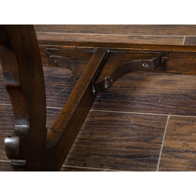 Baroque Large Italian Baroque Style 18th Century Walnut Demilune Table with Carved Legs For Sale - Image 3 of 12