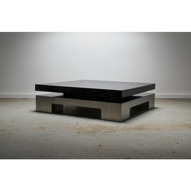Wood Black High Gloss and Brushed Metal Coffee Table by Nadine Charteret, 1970s For Sale - Image 7 of 9
