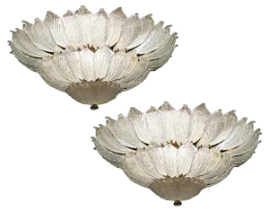 Italian Murano Leave Flush Mount Chandeliers, Set of 2