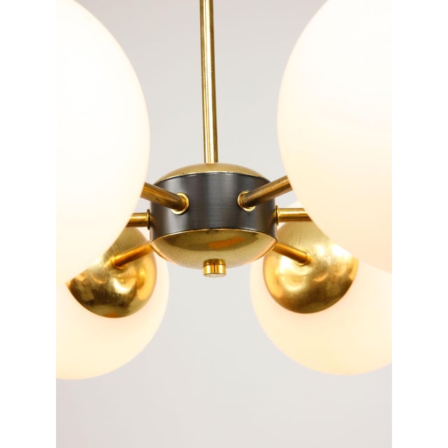 Vintage Italian Six-Arm Sputnik Chandelier with Opaline Shades For Sale - Image 4 of 18