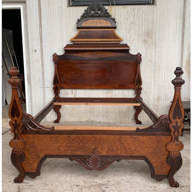 Antique Italian Victorian Carved Walnut Highback Full Bedframe For Sale - Image 12 of 13