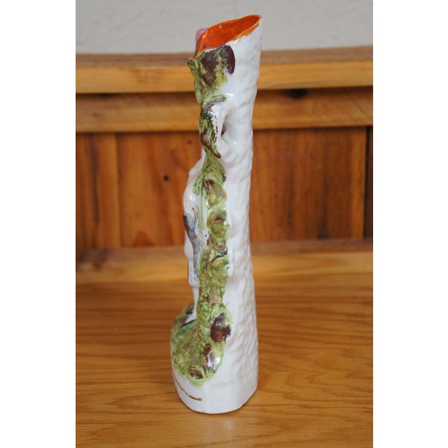 Mid 19th Century Antique Staffordshire Porcelain Girl Game Pheasant Rabbit Spill Vase For Sale - Image 5 of 12