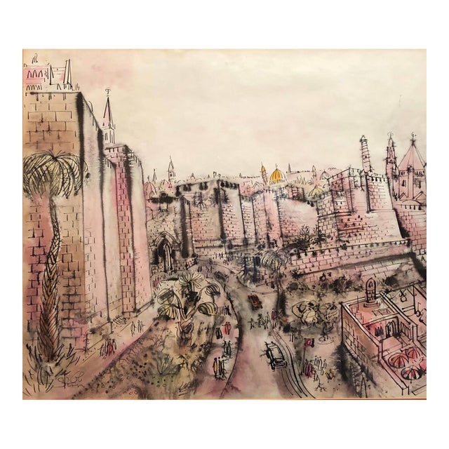Jossi SternOld City Jerusalem City Walls landscape Scene Painting, Judaica For Sale