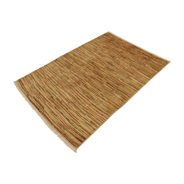 Abstract Modern Gabbeh Beige/Brown Wool Rug - 3'11'' X 5'3'' For Sale - Image 3 of 10