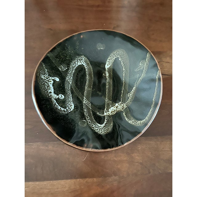 Vintage 1970’s 13” Signed Handmade Glazed Concave Shallow Bowl in Olive, Brown, Deep Terracotta & Off White For Sale - Image 12 of 16
