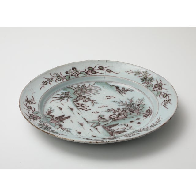 Early 18th C. Delft Manganese Tin Glazed Charger For Sale - Image 10 of 12
