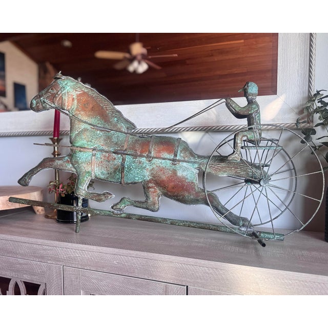 Metal Antique Copper Horse & Sulky Weathervane For Sale - Image 7 of 8